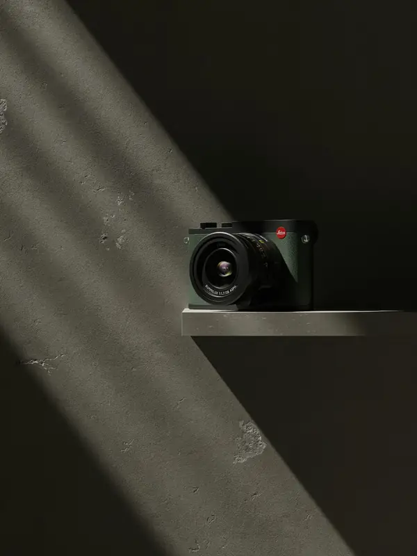 Câmera Leica sob feixe de luz